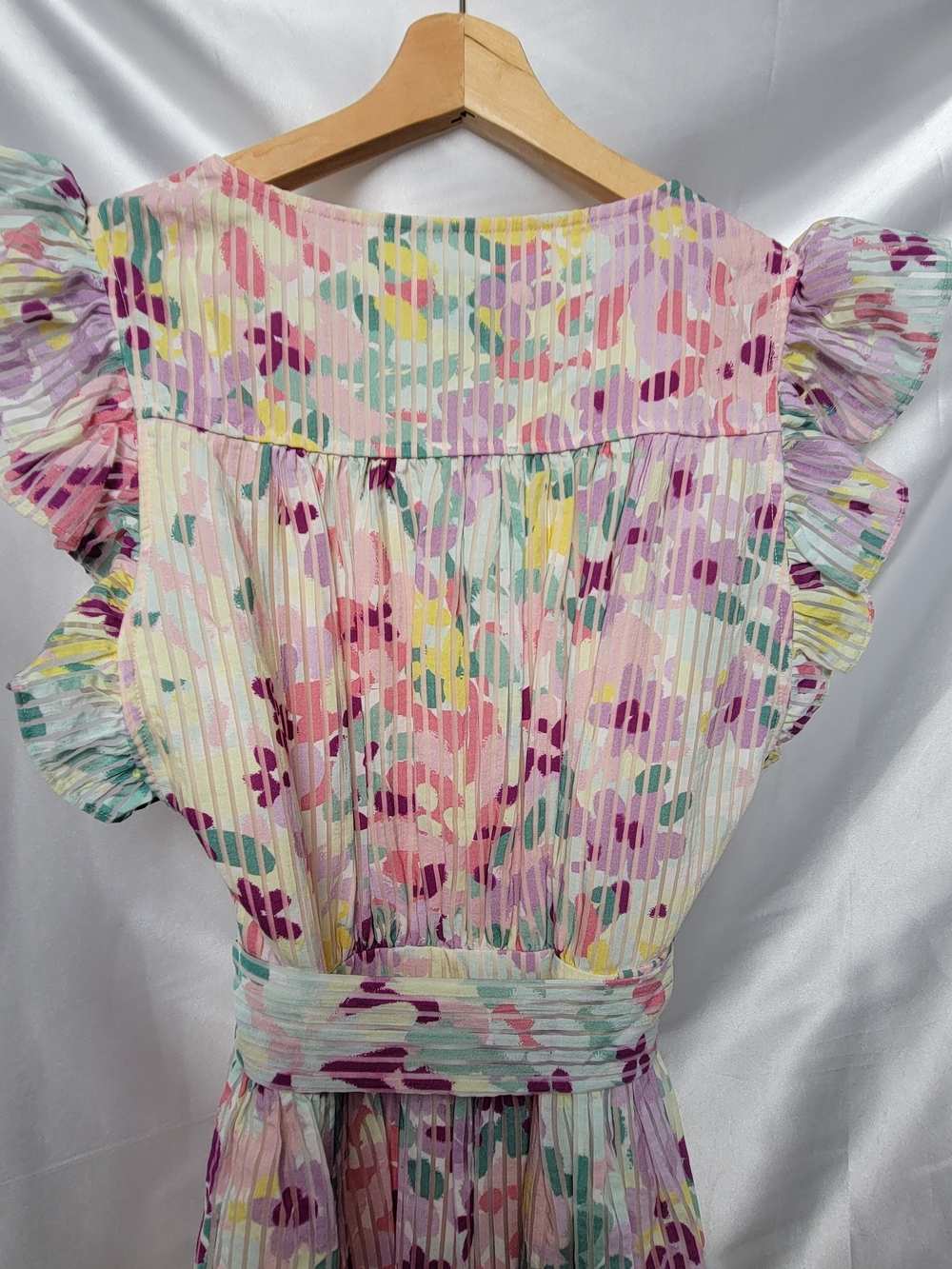 Kate Spade Pleated Floral Midi Dress Belted Flutter Sleeve Size 10 New W/O Tags - Picture 7 of 9
